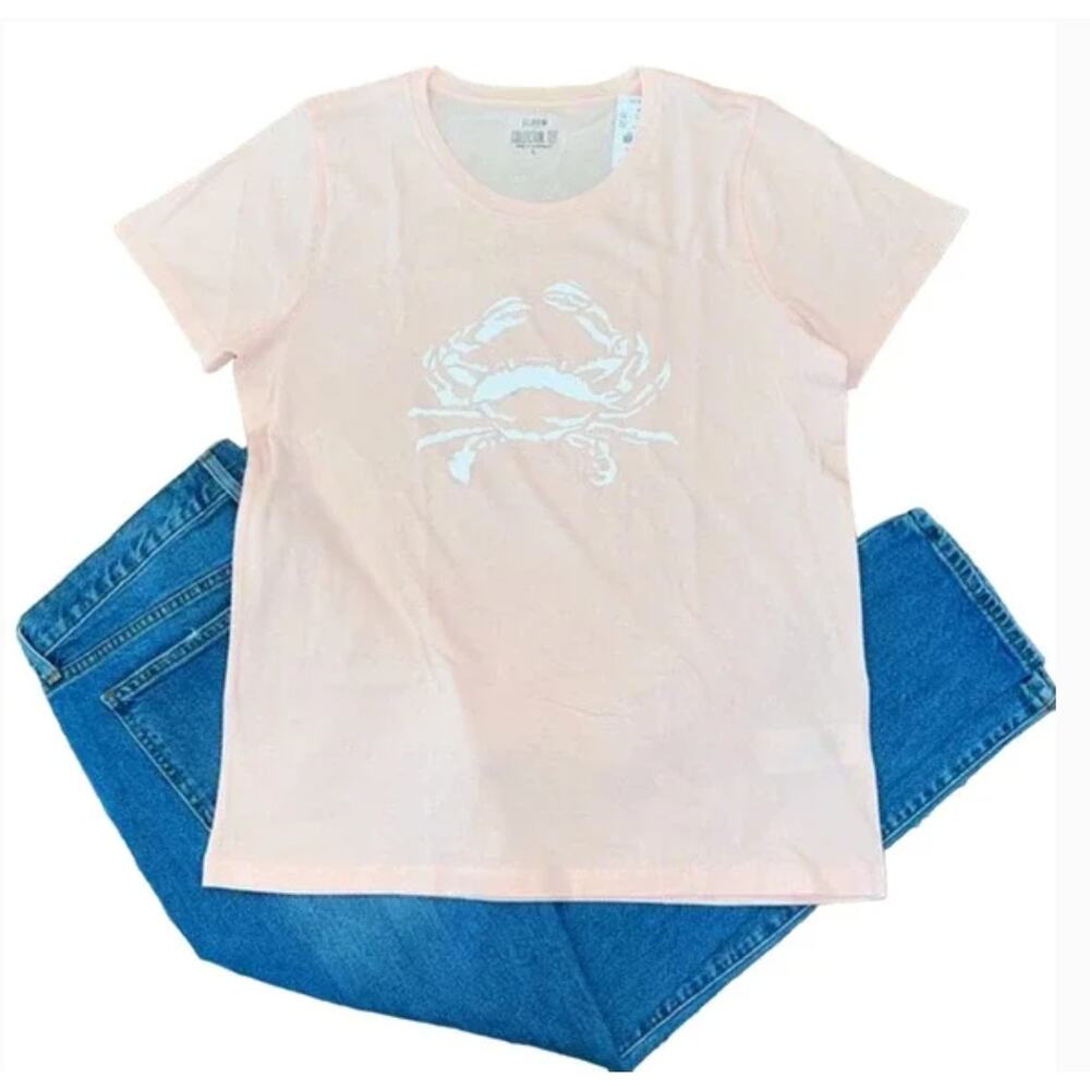NWT J. Crew Pale Pink Crab Graphic Crewneck Tee - SIZE S
